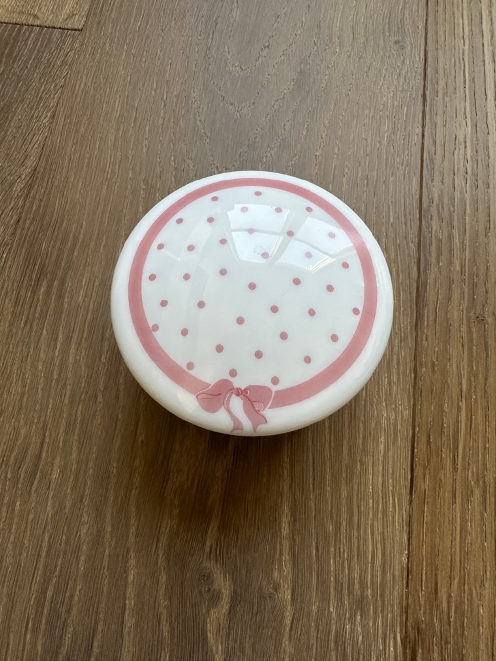 Arcopal France Round White Trinket Box with Pink Polka Dot and Bow